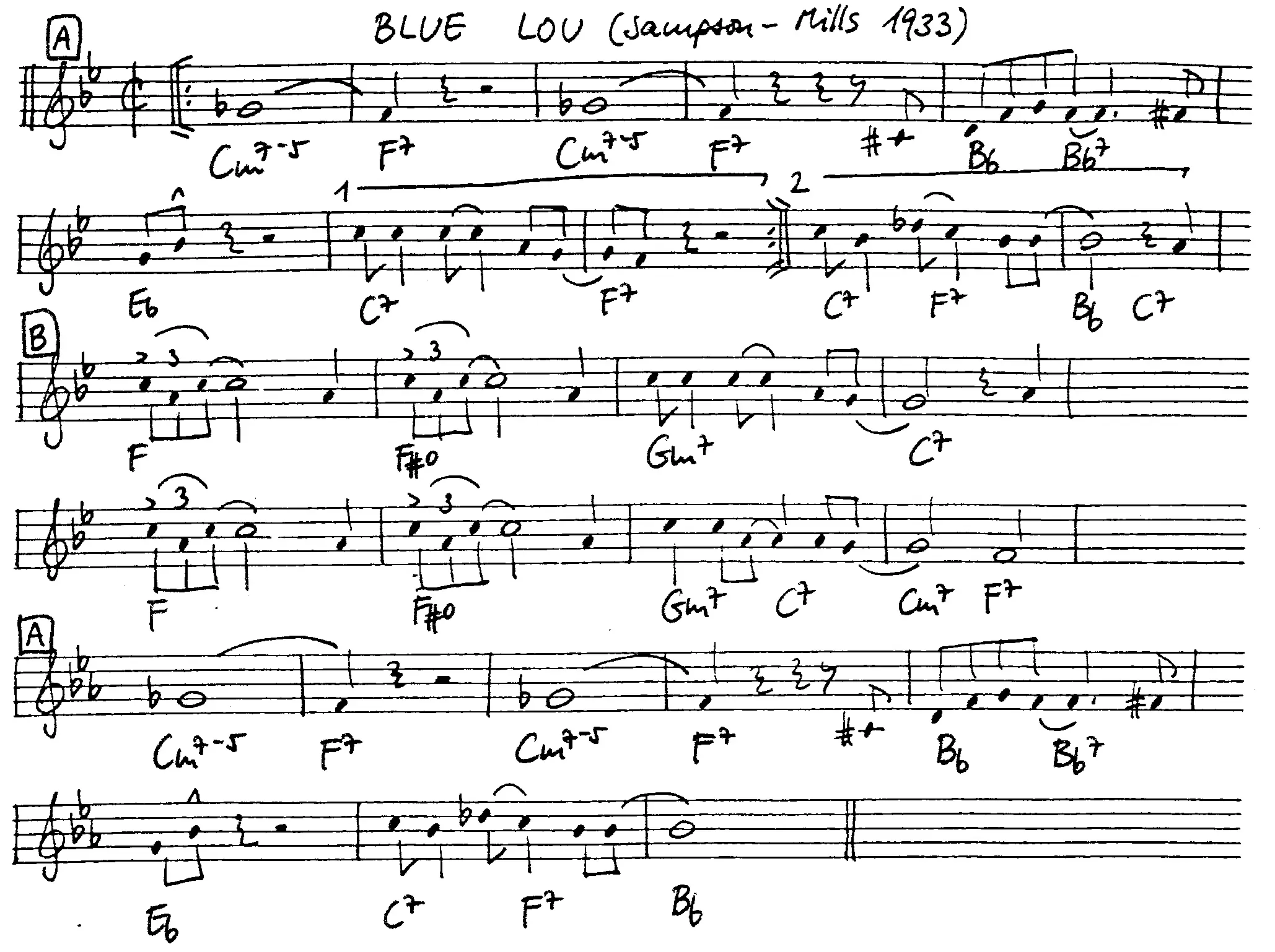 blue lou free jazz leadsheet - Courtesy of the Jungle Jazz Band